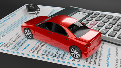 purchase of a new car, rental car, rent payment, purchase and sale contract, purchase and sale of vehicles, payment of vehicle tax, car insurance, vehicle purchase, 3d illustration