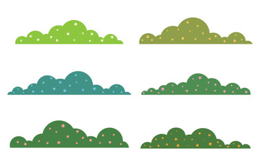 Set of Flower bush isolated on white background. Green bush blossom. Grass collection. Flat vector illustration.