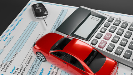rental car, rent payment, vehicle tax payment, car insurance, vehicle purchase, new car purchase, purchase and sale contract, purchase and sale, 3d illustration