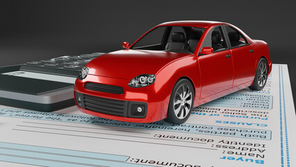 vehicle tax payment, new car purchase, vehicle purchase, rental car, rent payment, 3d illustration