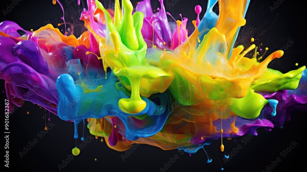 Wall mural Fluorescent paint splashes with motion blur