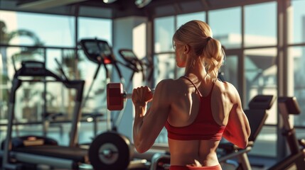 The woman lifting dumbbells