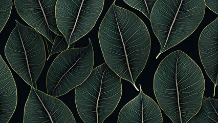 Obraz premium pattern with green leaves on black background