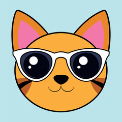 A Cute Cat Face Black Wearing Sunglass Vector Illustration