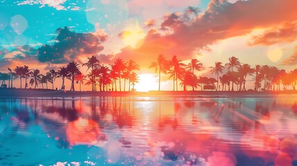 Beach sunset close up on the colerful sky