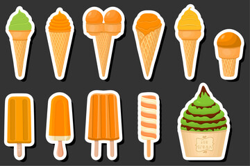 Illustration on theme big kit ice cream popsicle different types in cone waffle cup