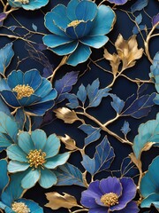 エレガントな青と金の花のデザイン