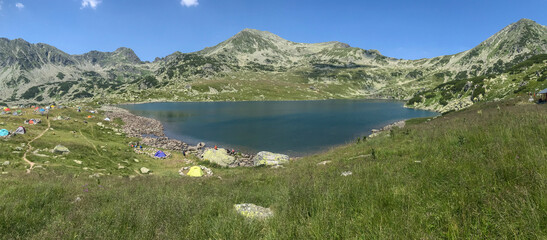 Panoramic view of Bucura lake in National Park Retezat, Romania. This is the glacial lake with the...