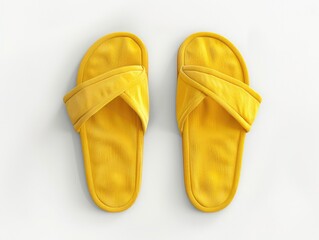 A pair of yellow slippers with a strap. The slippers are on a white background. The slippers are the main focus of the image