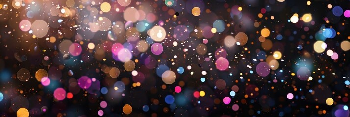 Naklejka premium Sophisticated black background highlighting the bokeh-style confetti