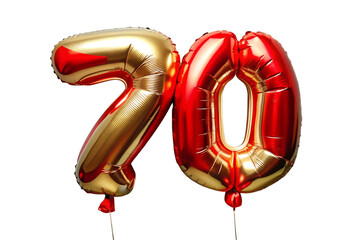 Fototapeta premium 70 number red golden ballon . Seventy font balloon isolated on transparent background. Discount , sale , birthday, anniversary concept .PNG