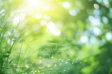 Obraz premium Summer Beautiful spring perfect natural landscape background, Defocused green trees in forest with wild grass