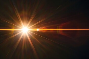 sun lens flare isolated black background, overlay use