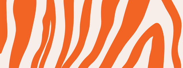 Orange and red zebra fur pattern. Stylish wild zebra print. Groovy retro colour. Animal print background for social media, design, and advertising banner. © Viktoriia