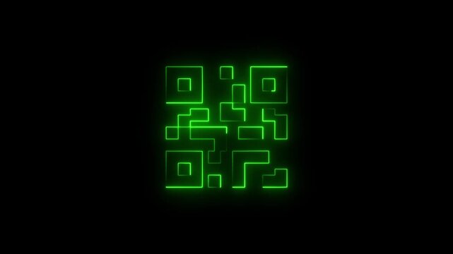 Neon line QR code animated lineal symbol icon. Scanning QR code symbol.