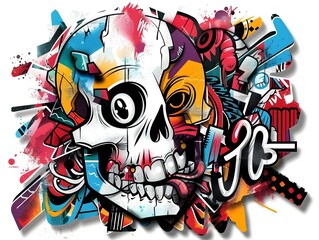 Stylish Streetwear Graffiti Skull Sticker Design for Apparel and Merchandise