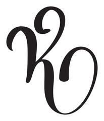 Vector calligraphy hand drawn letter K drop cap. Script font logo icon. Handwritten brush style
