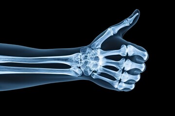 X ray Hand showing thumbs up Isolated on black background