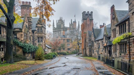 Naklejka premium Yale University with its Neo-Gothic buildings