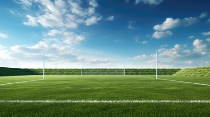 A pristine soccer field with goal posts and lush green grass