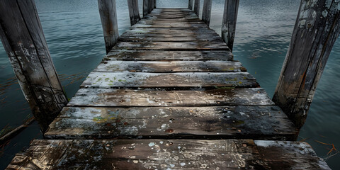 Obraz premium Timeworn Wooden Pier with Rustic Appearance and Weathered Planks