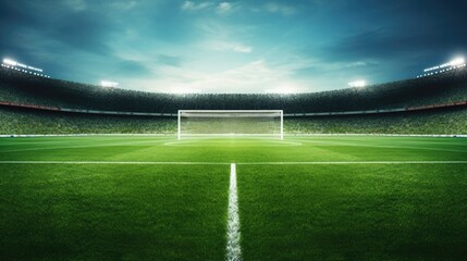 Fototapeta premium A pristine soccer field with goal posts and lush green grass