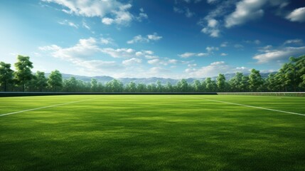 A pristine soccer field with goal posts and lush green grass