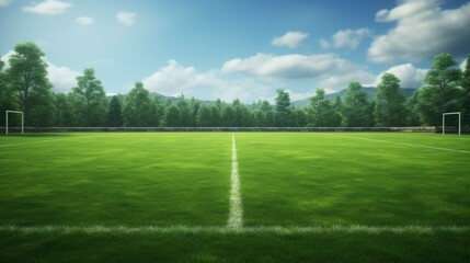 Obraz premium A pristine soccer field with goal posts and lush green grass