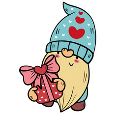 Gnome Holding Gift Box - Merry Christmas Vector Clipart Illustration.