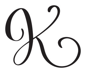 Vector calligraphy hand drawn letter K icon logo. Script font. Handwritten brush style