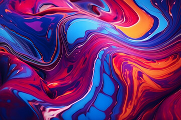 Obraz premium Abstract marbled acrylic paint ink painted waves painting texture colorful background banner - Bold colors, rainbow color swirls wave. Design template for wallpaper, backdrop and background