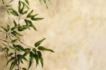 beige background with bamboo leaves