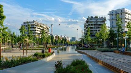 Naklejka premium Paris Olympic Village: Create a view of the Olympic Village in Paris, showcasing athletes relaxing, training, and socializing. 