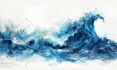 Abstract tidal wave in watercolor on white.