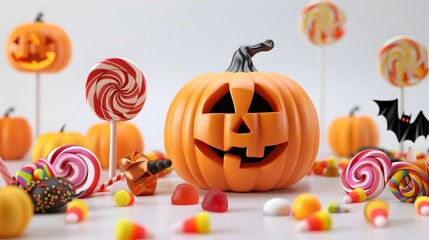 Homemade Halloween Crafts with Candy Elements on White Background
