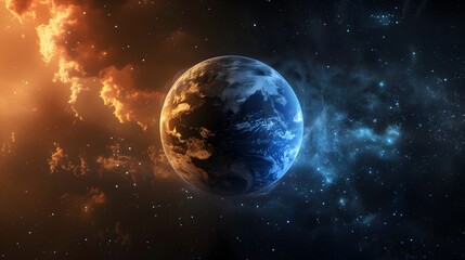 Naklejka premium Cinematic Split Between Vibrant Daytime Earth and Majestic Starry Night Sky