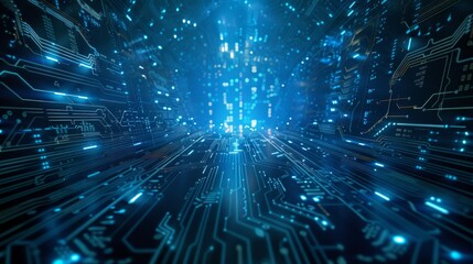 Blue futuristic background, circuit board, central composition