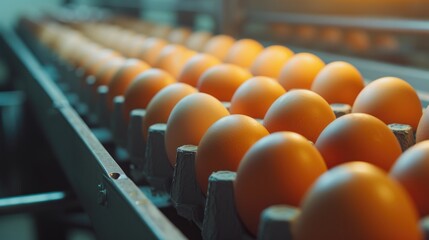 Fototapeta premium Fresh Eggs Traveling Down Conveyor Belt