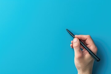Elegant Hand Holding Pen Against Solid Background