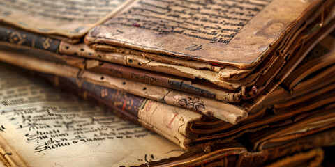 Naklejka premium Close-Up of Historical Ancient Manuscripts