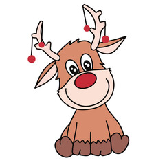 Illustration of cute reindeer sitting isolated on white background