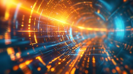 Fototapeta premium Brighter golden atmosphere, virtual space. Sci-fi elements, futuristic virtual elements, blue gradient background