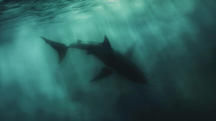 Fototapeta premium Blurred shark silhouette background