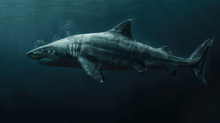 Obraz premium A shark in the depths of the ocean