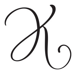 Hand drawn vector calligraphy letter K. Script capital font logo. Handwritten brush style flourish