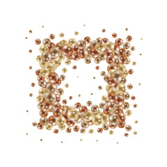 Splash of colored pearl pearls. Festive backdrop Photo frame. Round gold pearls. Abstract background. Vector photo frame. Colored balls. Eps 10