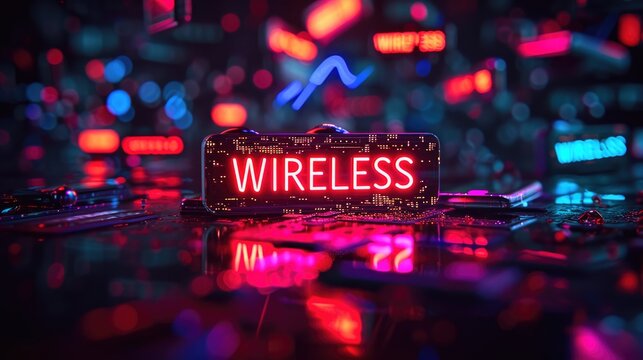Futuristic Glitched 'WIRELESS' Title with Cyberpunk Aesthetic