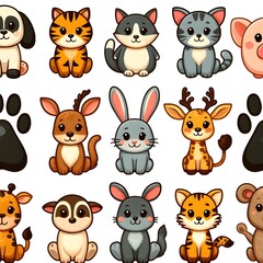 Naklejka premium Cute Cartoon Animals Set Illustration