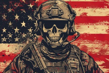 Obraz premium American Veteran Skull: Strength and Patriotism
