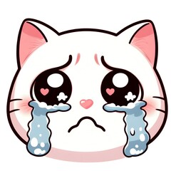 Cute Cartoon Cat Crying With Big Eyes